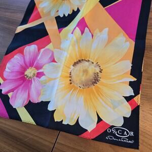 Vtg Oscar De La Renta Floral Bordered Rectangle Scarf Abstract Bright Art